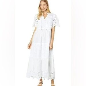 NWT. H Halston white embroidered maxi dress.